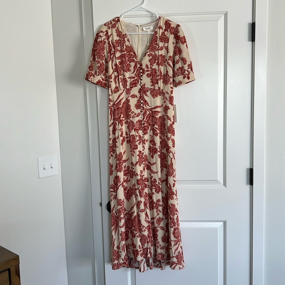 Bohme LIA FLORAL MIDI DRESS IN RUST